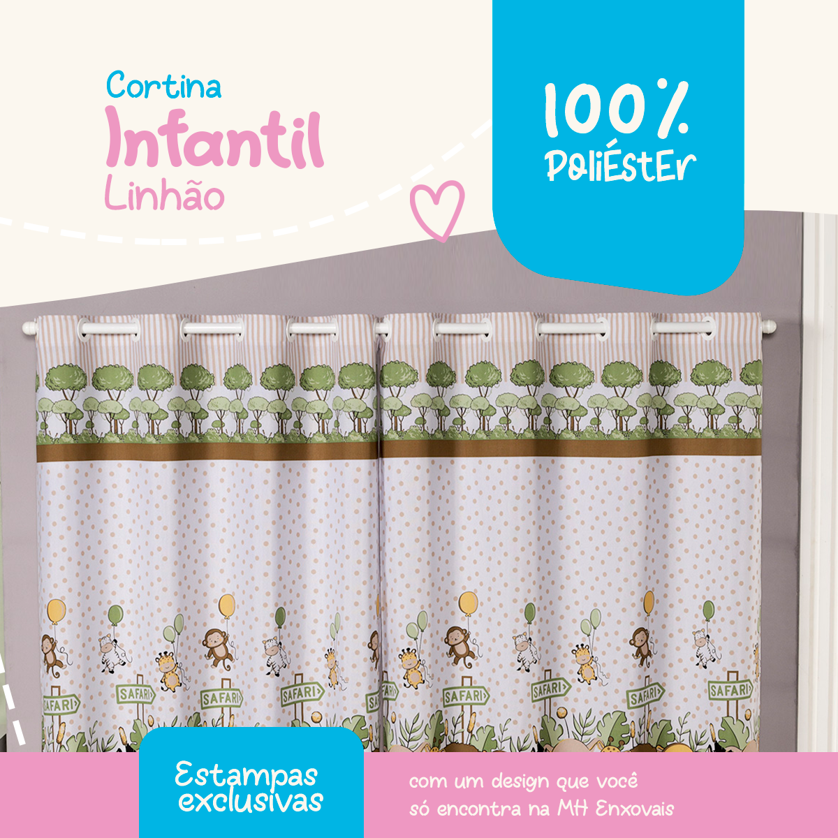 CORTINA INFANTIL ESTAMPADA LINHÃO