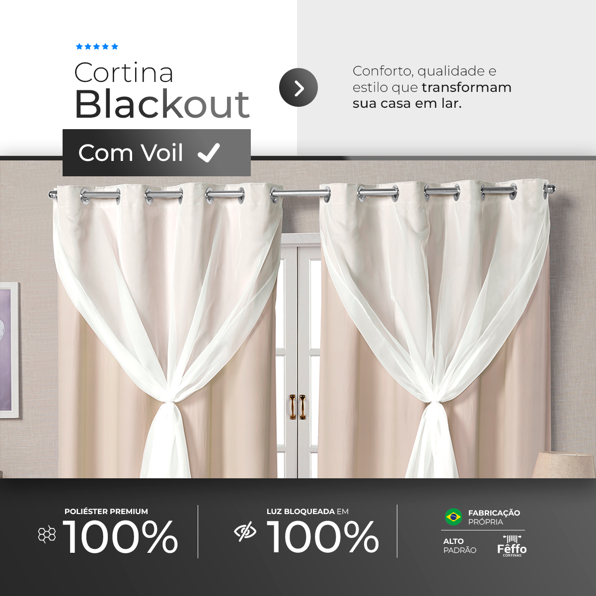 CORTINA BLACKOUT DE PVC COM VOIL