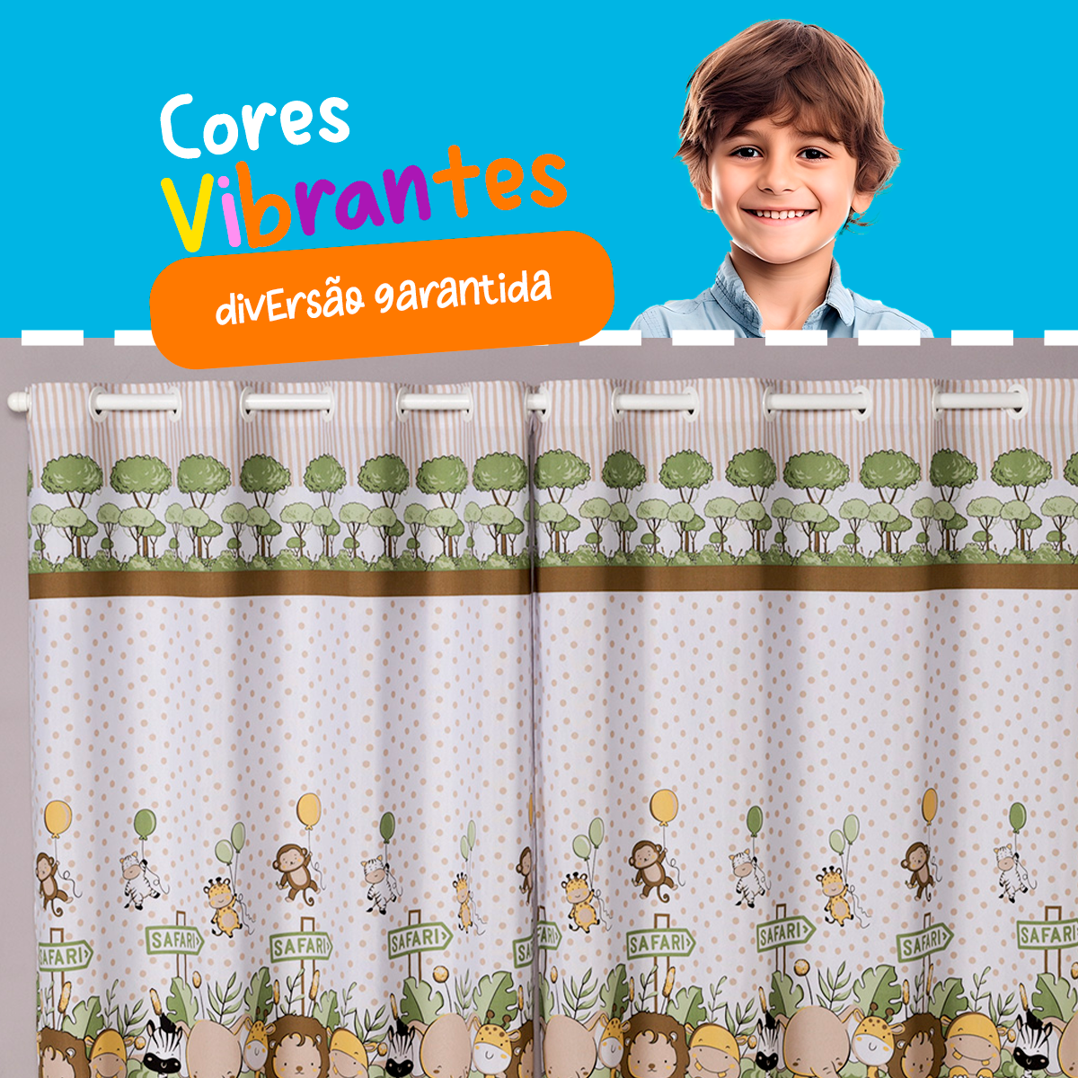 CORTINA INFANTIL ESTAMPADA LINHÃO