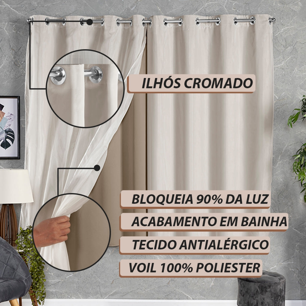 CORTINA BLACKOUT TECIDO COM VOIL - TAMANHO PADRÃO
