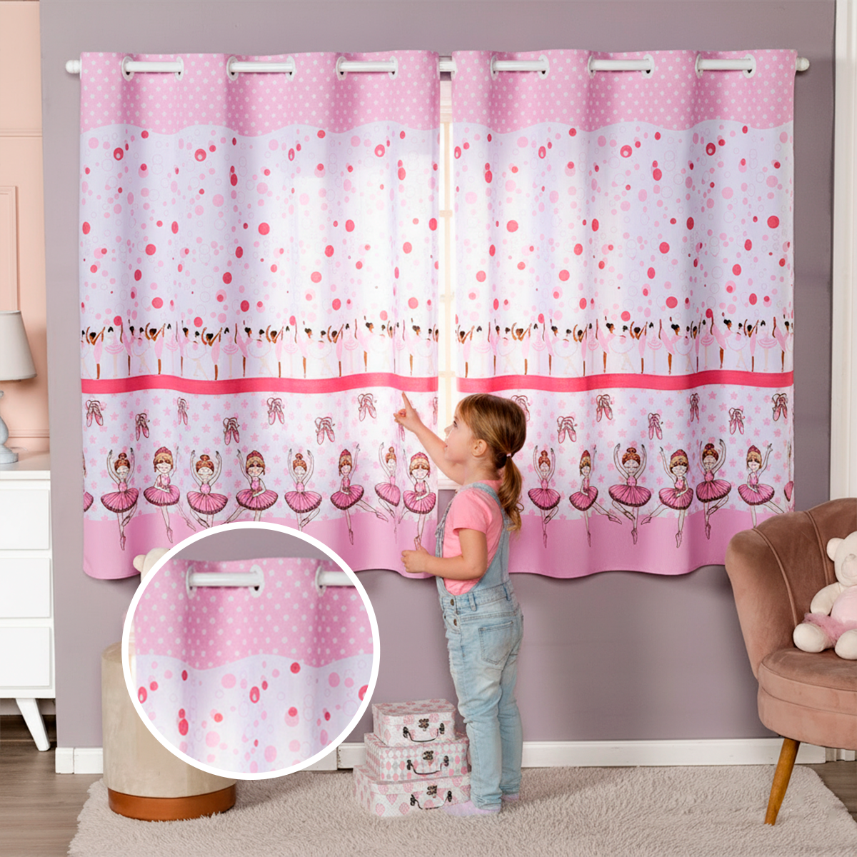 CORTINA INFANTIL ESTAMPADA LINHÃO