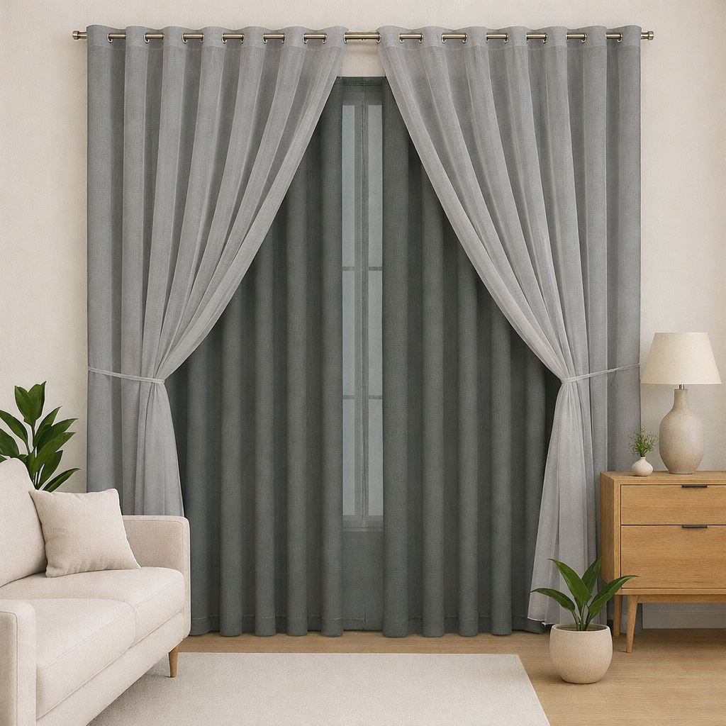 CORTINA BLACKOUT TECIDO COM VOIL LINHO FLAME