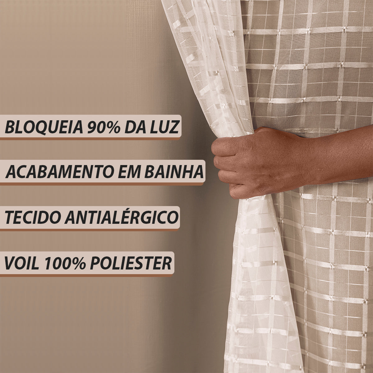 CORTINA BLACKOUT TECIDO COM VOIL XADREZ - TAMANHO GRANDE