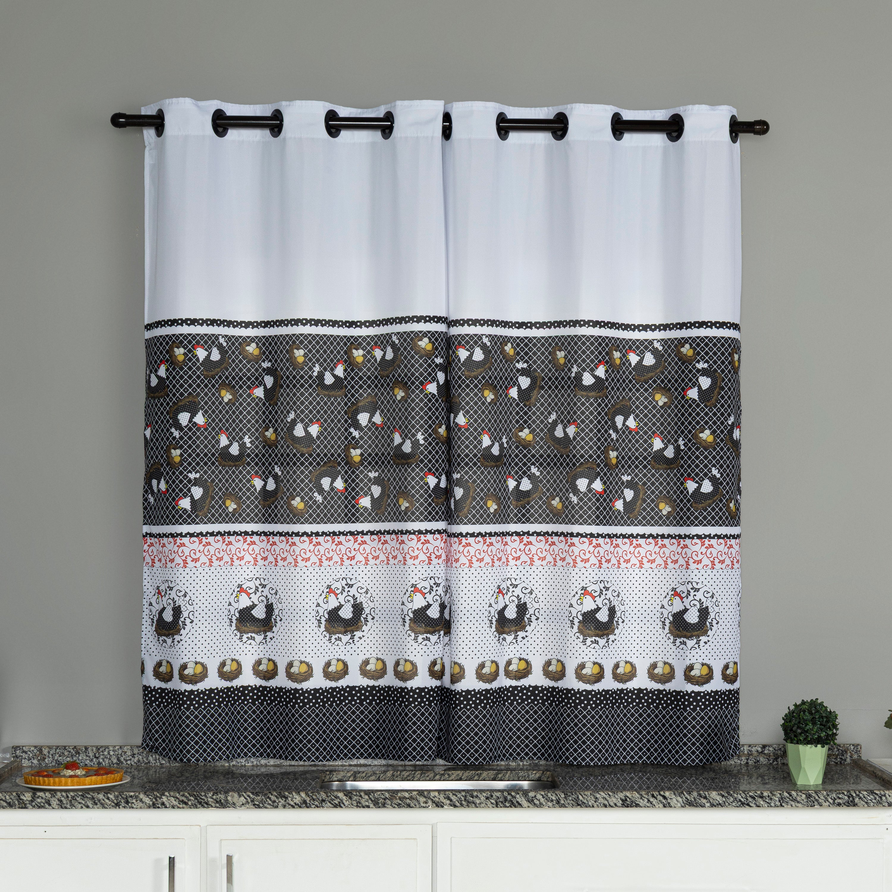 CORTINA DE COZINHA ESTAMPADA 2,00X1,50 OXFORD COM ILHÓS