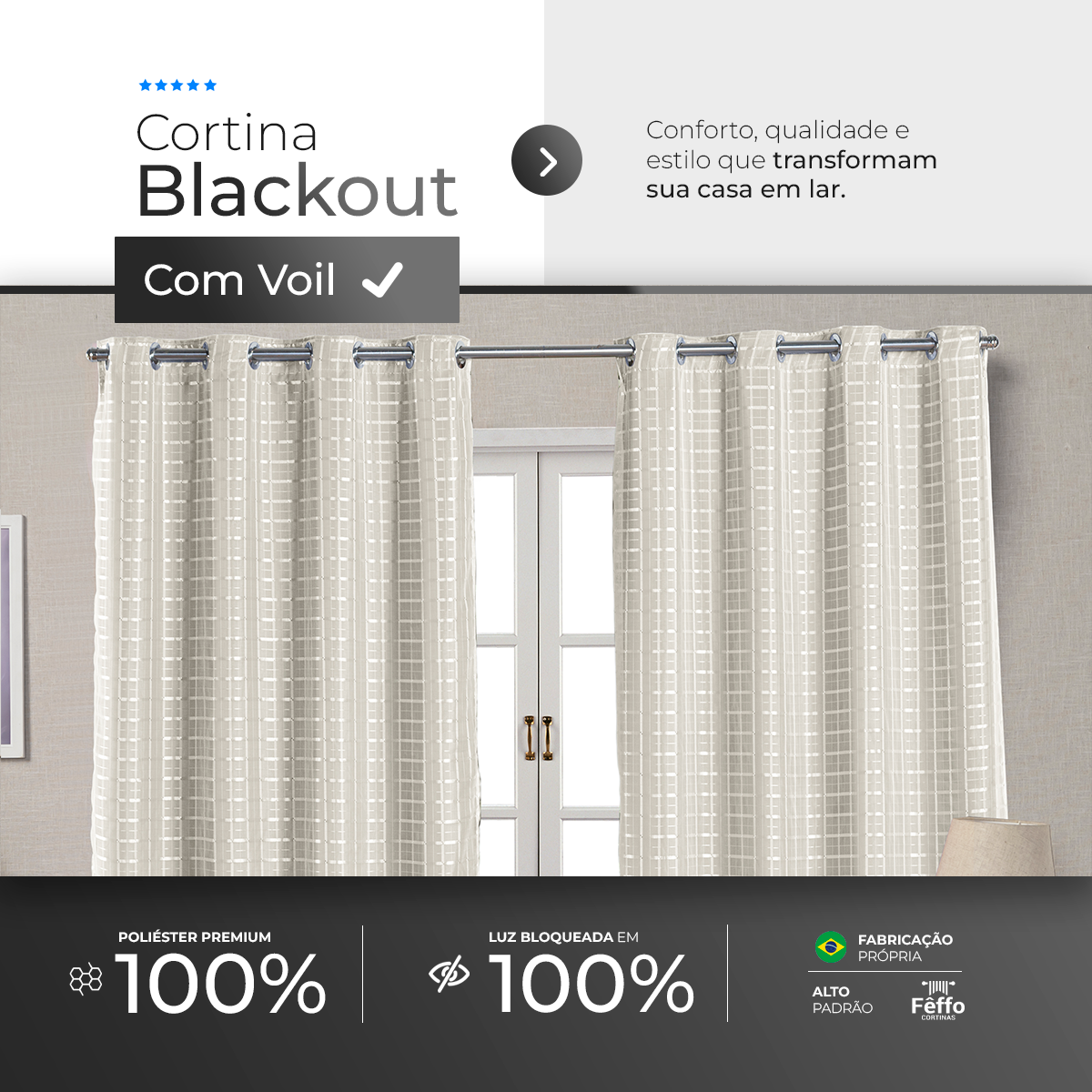 CORTINA BLACKOUT DE PVC COM VOIL XADREZ