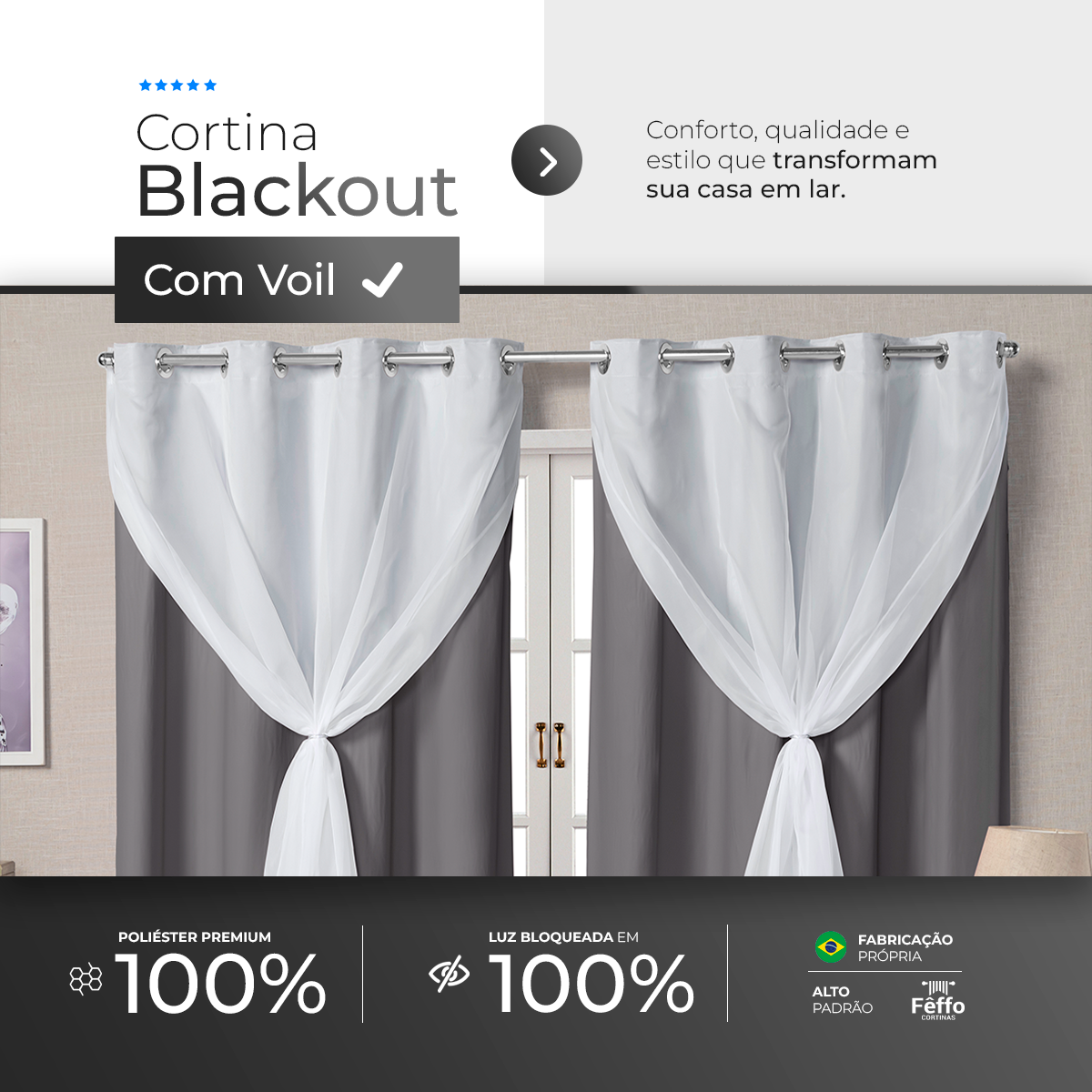 CORTINA BLACKOUT DE PVC COM VOIL