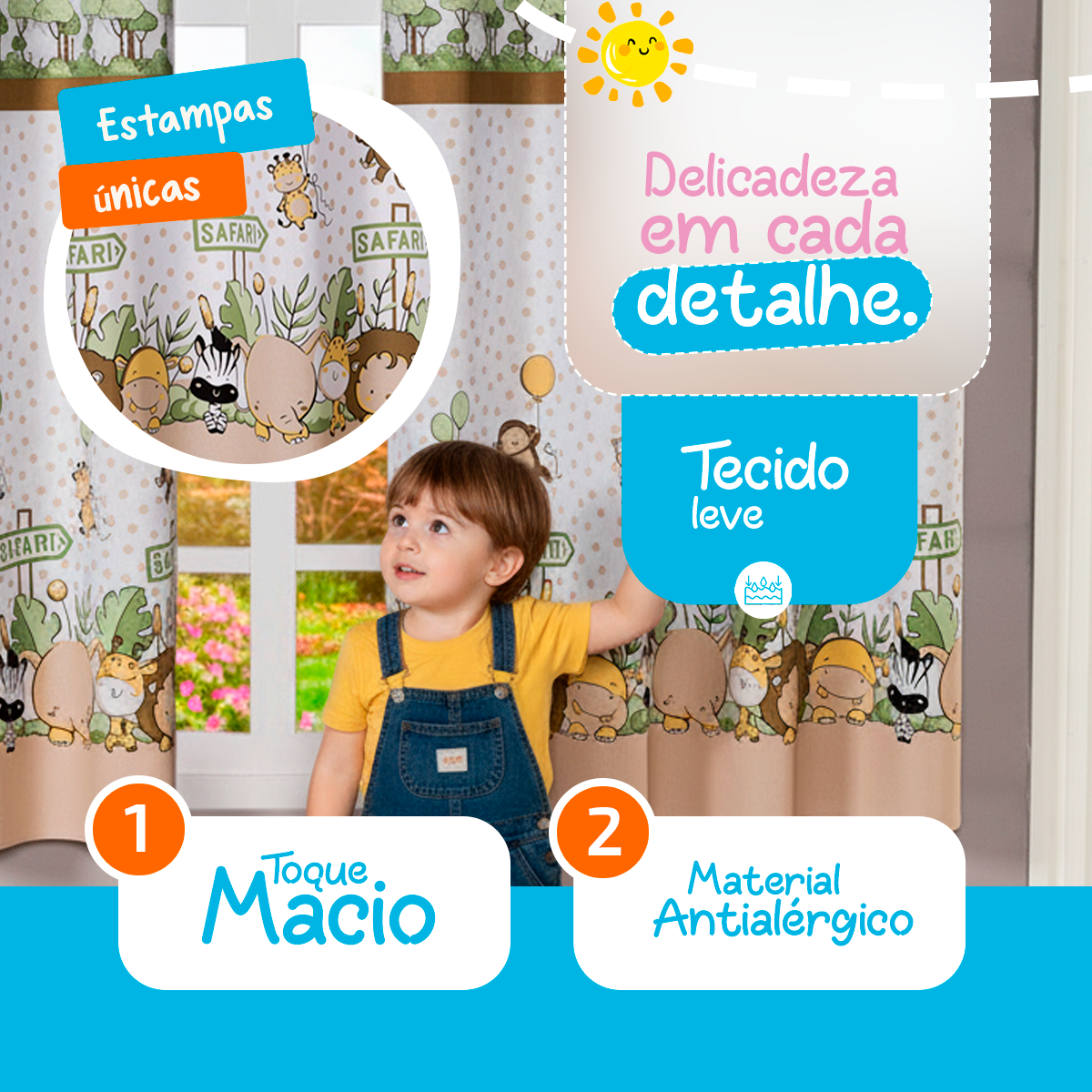 CORTINA INFANTIL ESTAMPADA LINHÃO