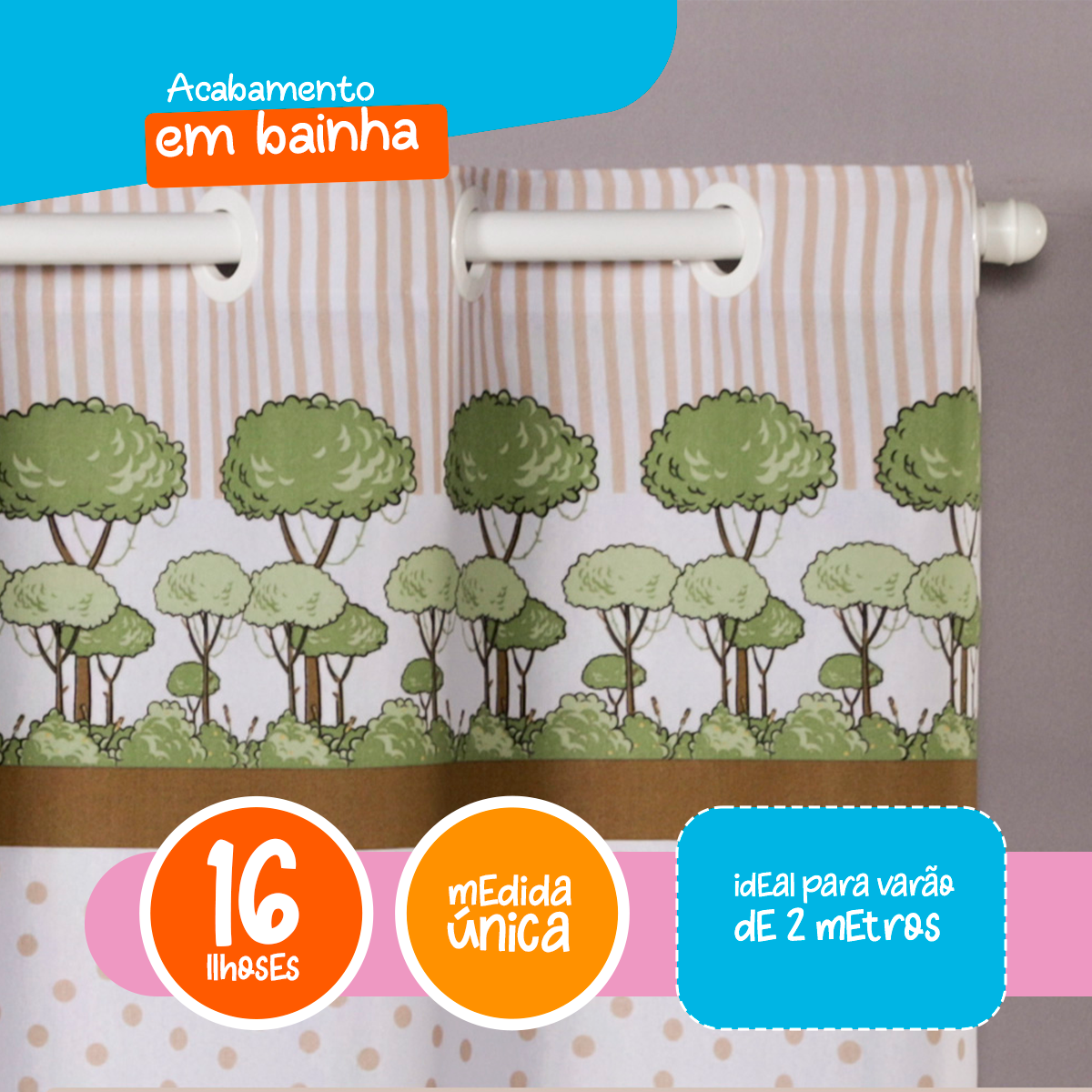 CORTINA INFANTIL ESTAMPADA LINHÃO