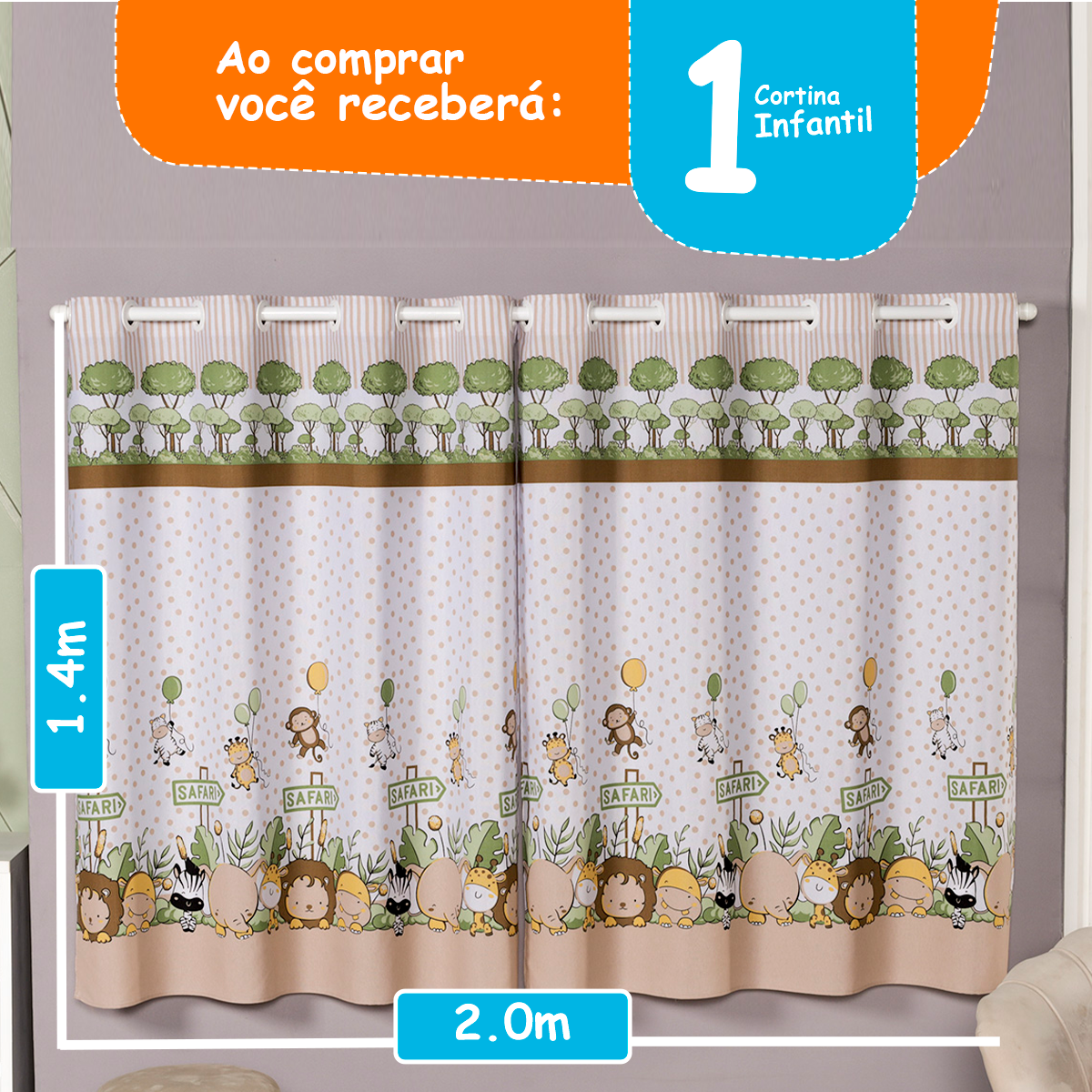 CORTINA INFANTIL ESTAMPADA LINHÃO