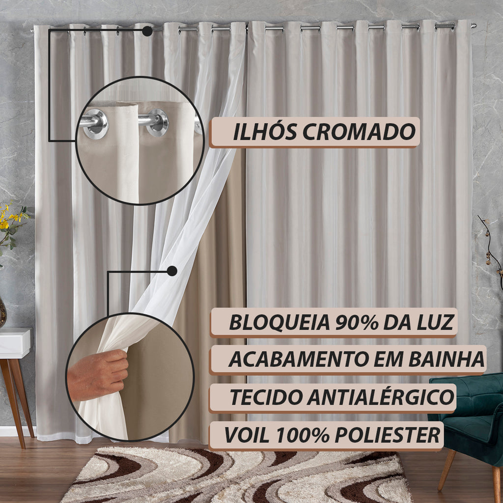 CORTINA BLACKOUT DE TECIDO COM VOIL - TAMANHO GRANDE