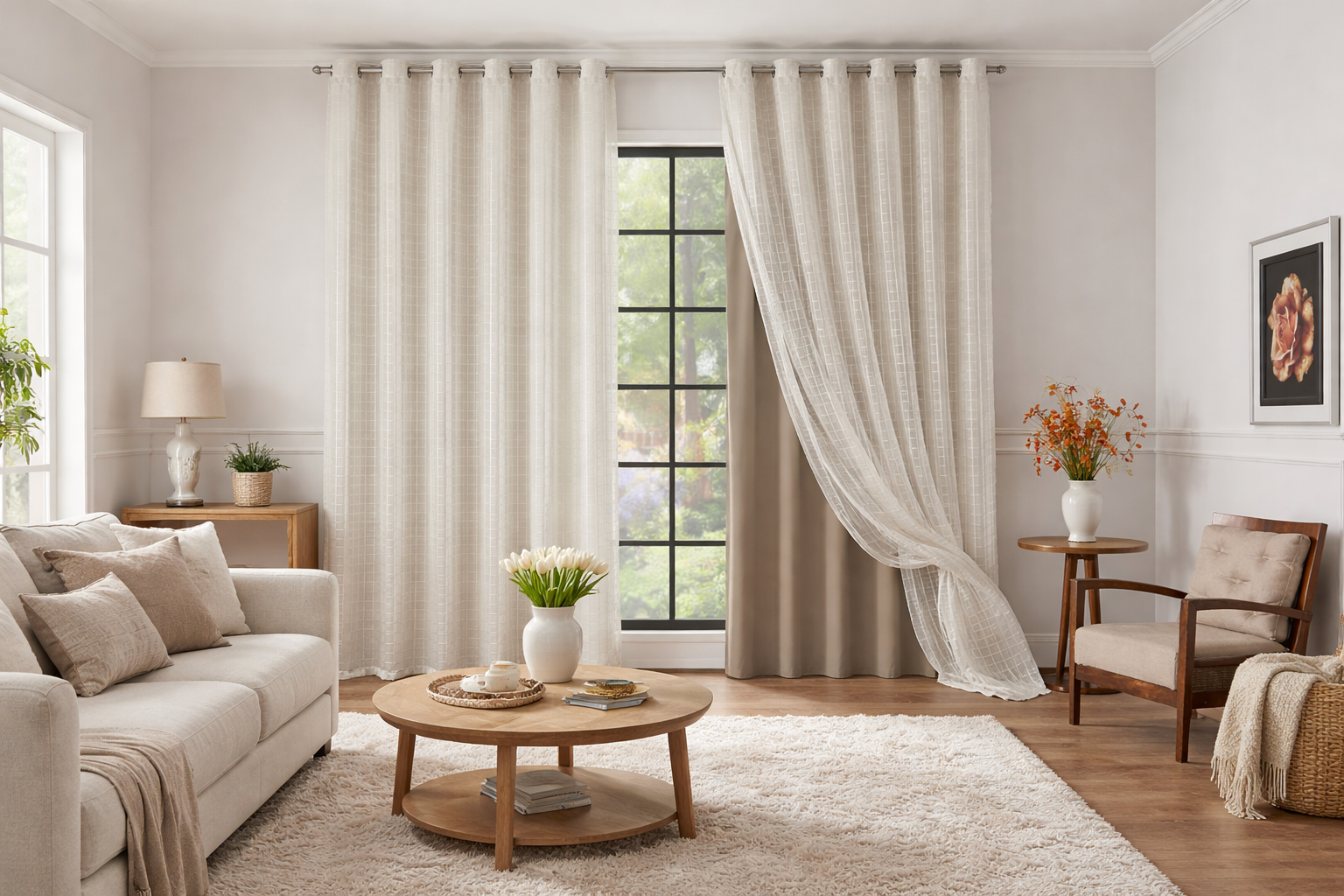 CORTINA BLACKOUT TECIDO COM VOIL XADREZ - TAMANHO GRANDE