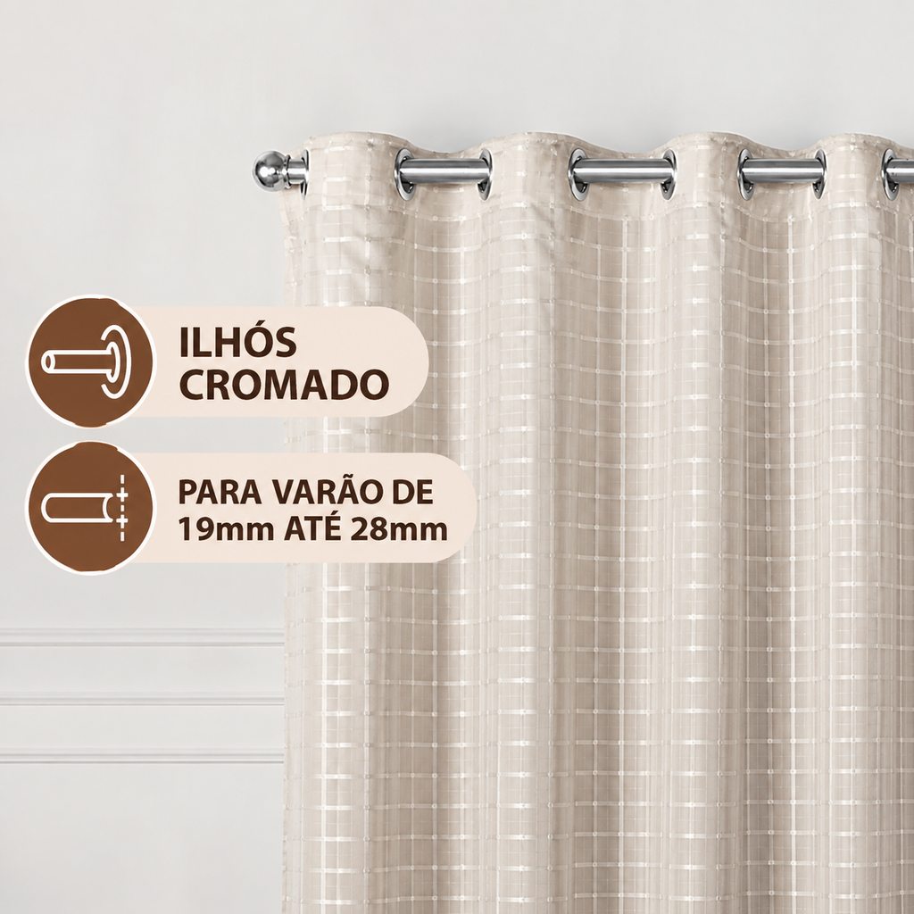 CORTINA BLACKOUT TECIDO COM VOIL XADREZ - TAMANHO GRANDE