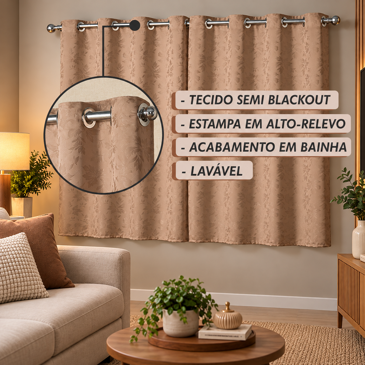 CORTINA TECIDO JACQUARD - TAMANHO PADRÃO