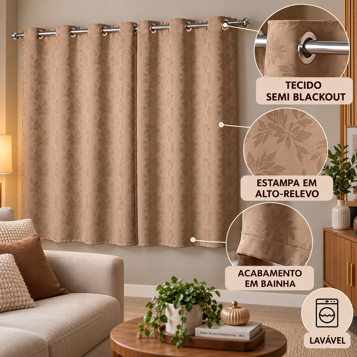 CORTINA TECIDO JACQUARD - TAMANHO PADRÃO