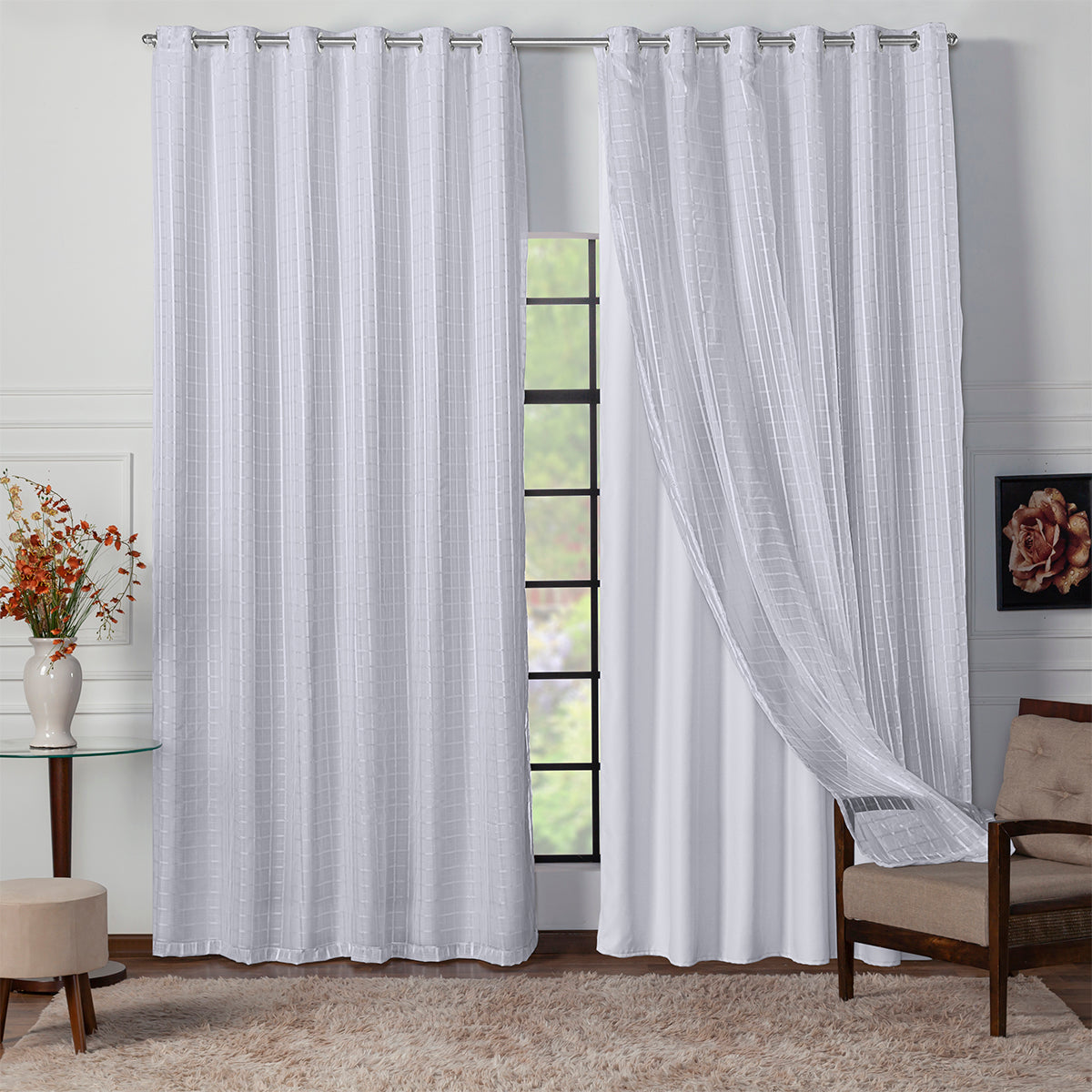 CORTINA BLACKOUT TECIDO COM VOIL XADREZ - TAMANHO GRANDE