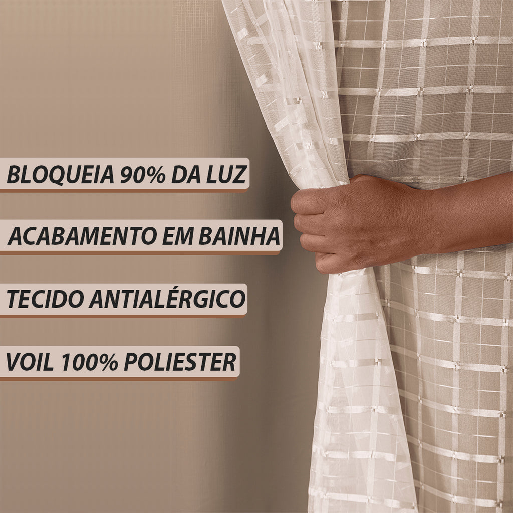 CORTINA BLACKOUT TECIDO COM VOIL XADREZ - TAMANHO GRANDE