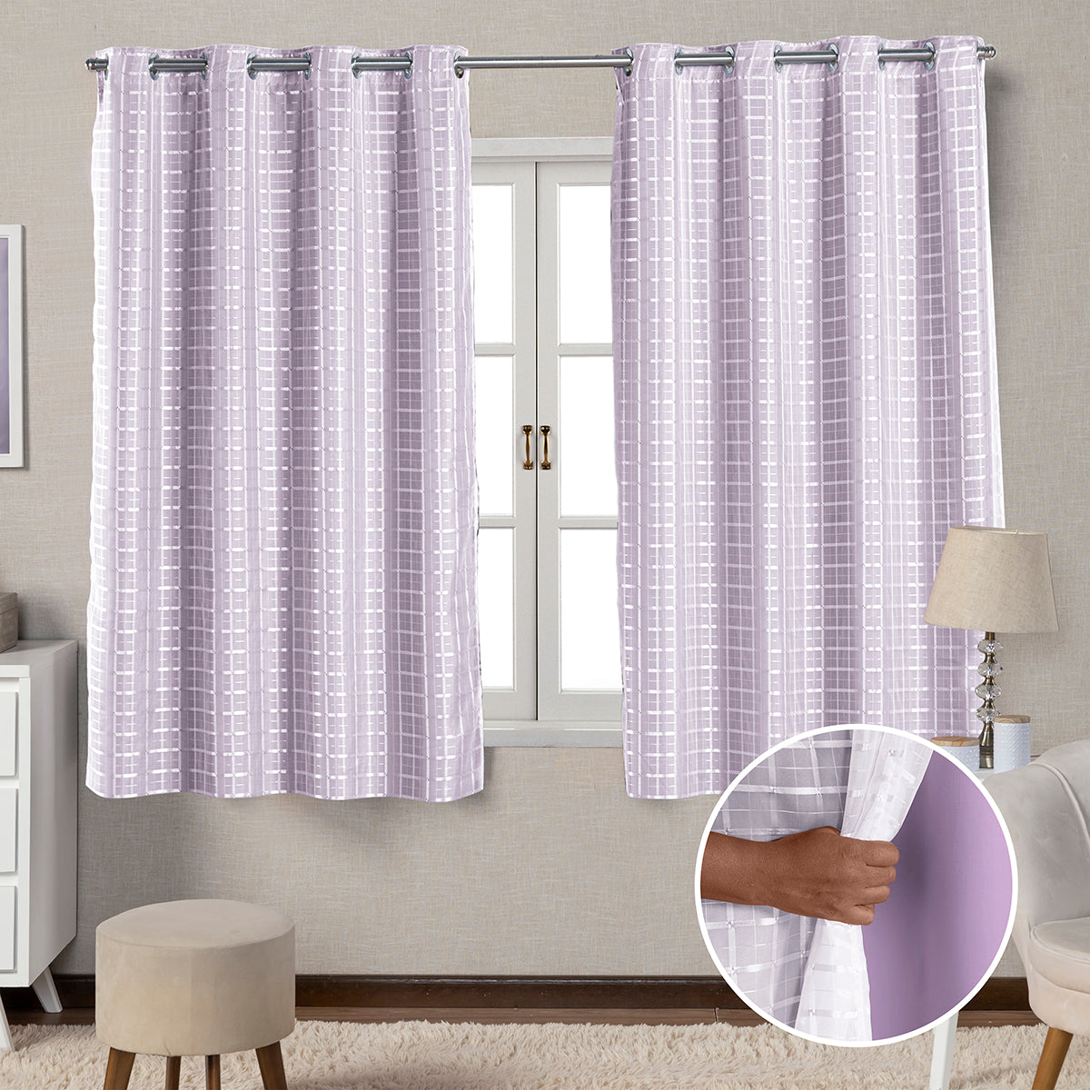 CORTINA BLACKOUT DE PVC COM VOIL XADREZ