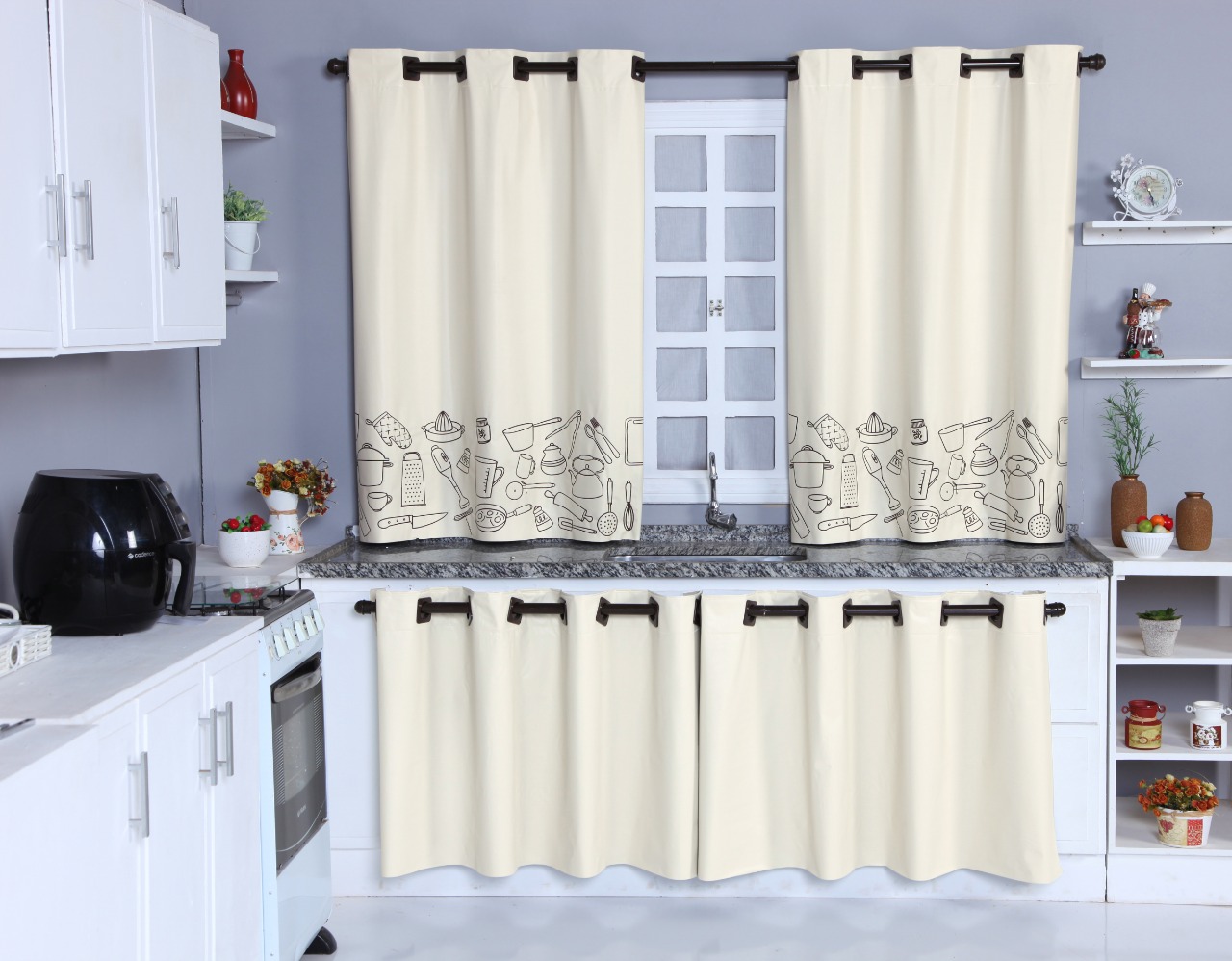 Kit Cortina Cozinha Blackout PVC Kit Cortina Cozinha Blackout PVC