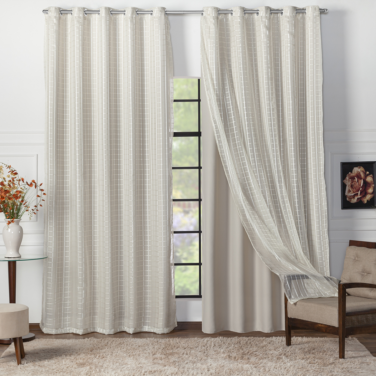 CORTINA BLACKOUT TECIDO COM VOIL XADREZ 3,00X2,70 CORTINA BLACKOUT TECIDO COM VOIL XADREZ 3,00X2,70