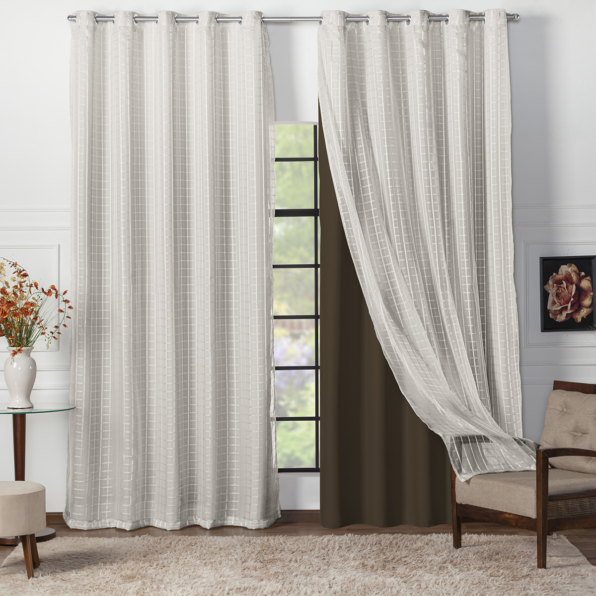 CORTINA BLACKOUT TECIDO COM VOIL XADREZ 5,00X2,70 CORTINA BLACKOUT TECIDO COM VOIL XADREZ 5,00X2,70