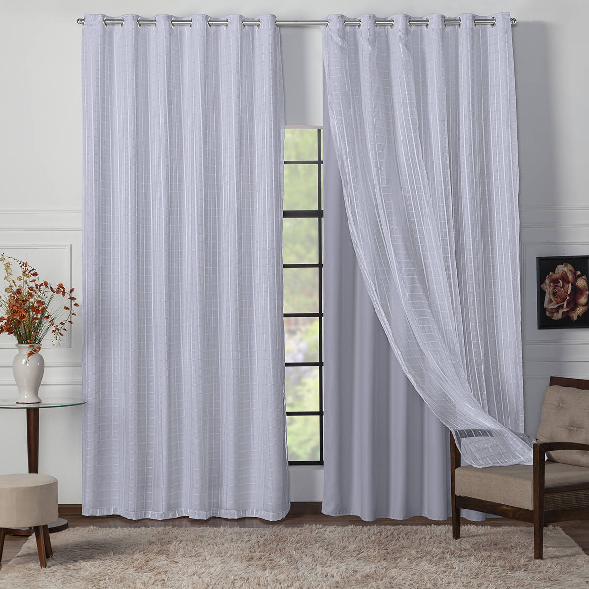 CORTINA BLACKOUT TECIDO COM VOIL XADREZ 6,00X2,70 CORTINA BLACKOUT TECIDO COM VOIL XADREZ 6,00X2,70