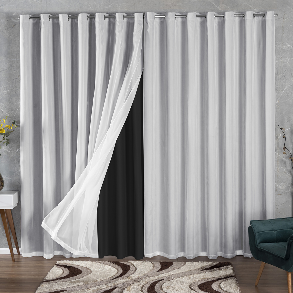 CORTINA BLACKOUT DE TECIDO COM VOIL 4,00X2,80 CORTINA BLACKOUT DE TECIDO COM VOIL 4,00X2,80